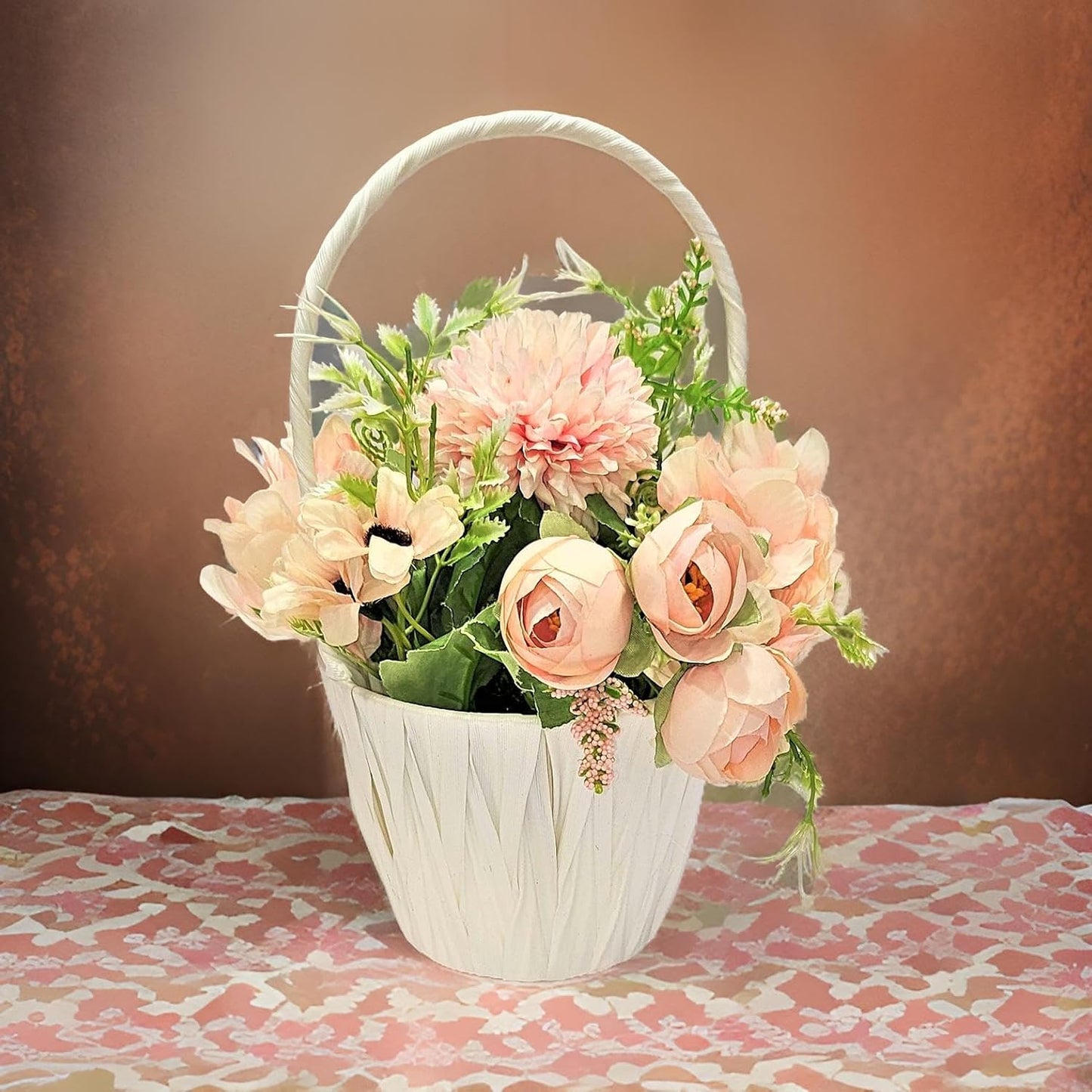 EverBloom Peach Floral Basket Artificial Flowers