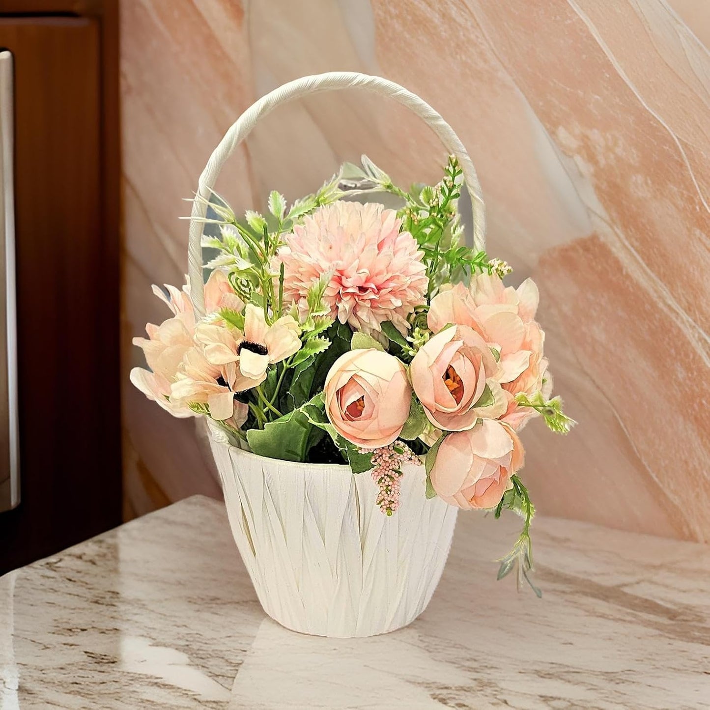 EverBloom Peach Floral Basket Artificial Flowers