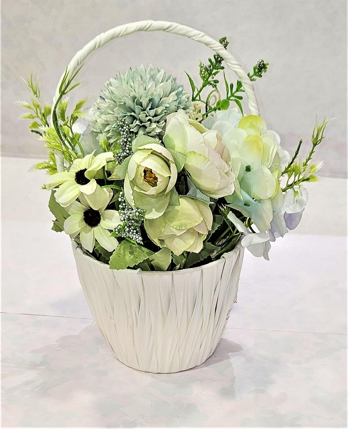 EverBloom Mint Floral Basket Artificial Flowers