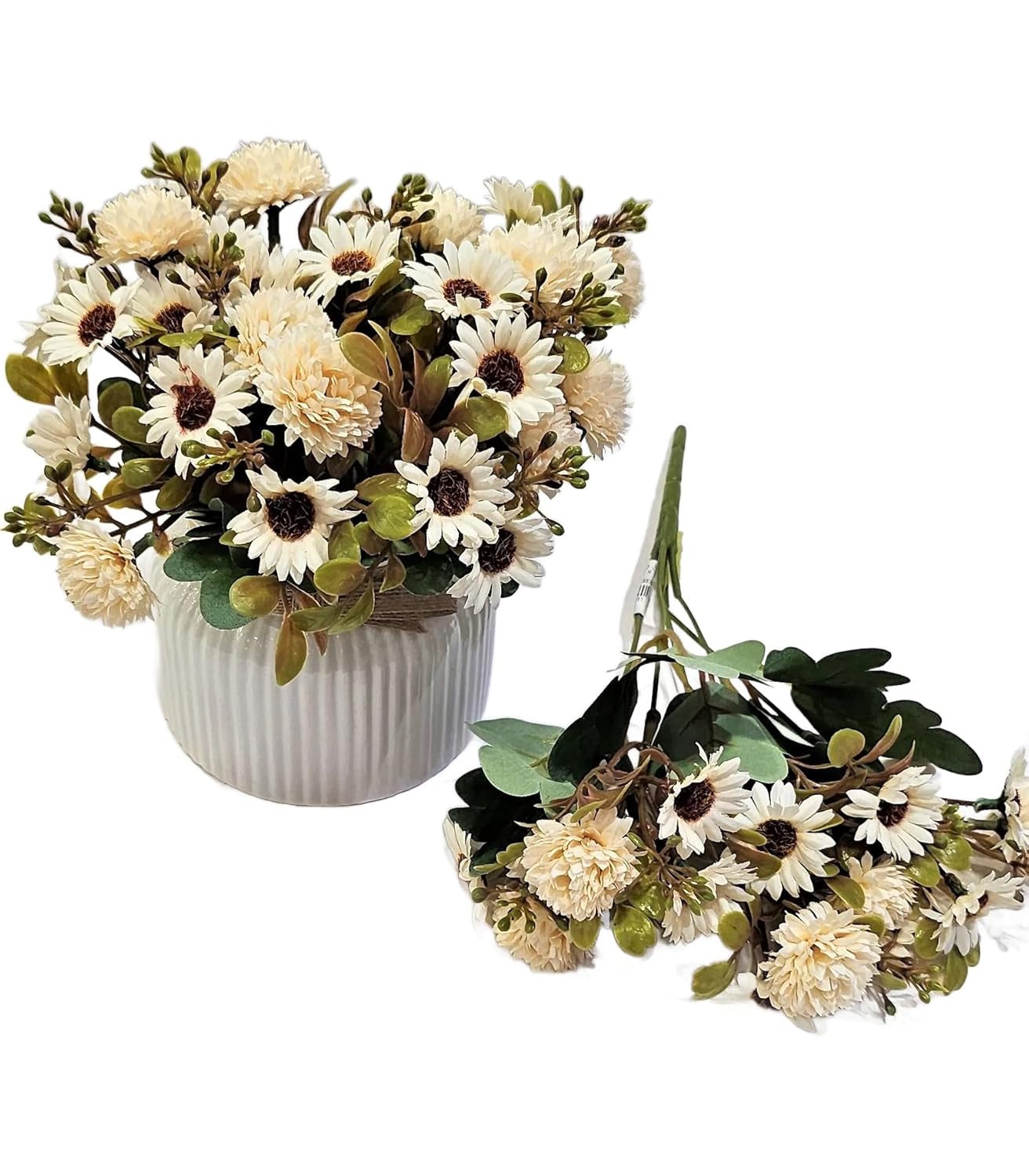 Daisy Bloom White Artificial Flower Bunch (Set of 2)