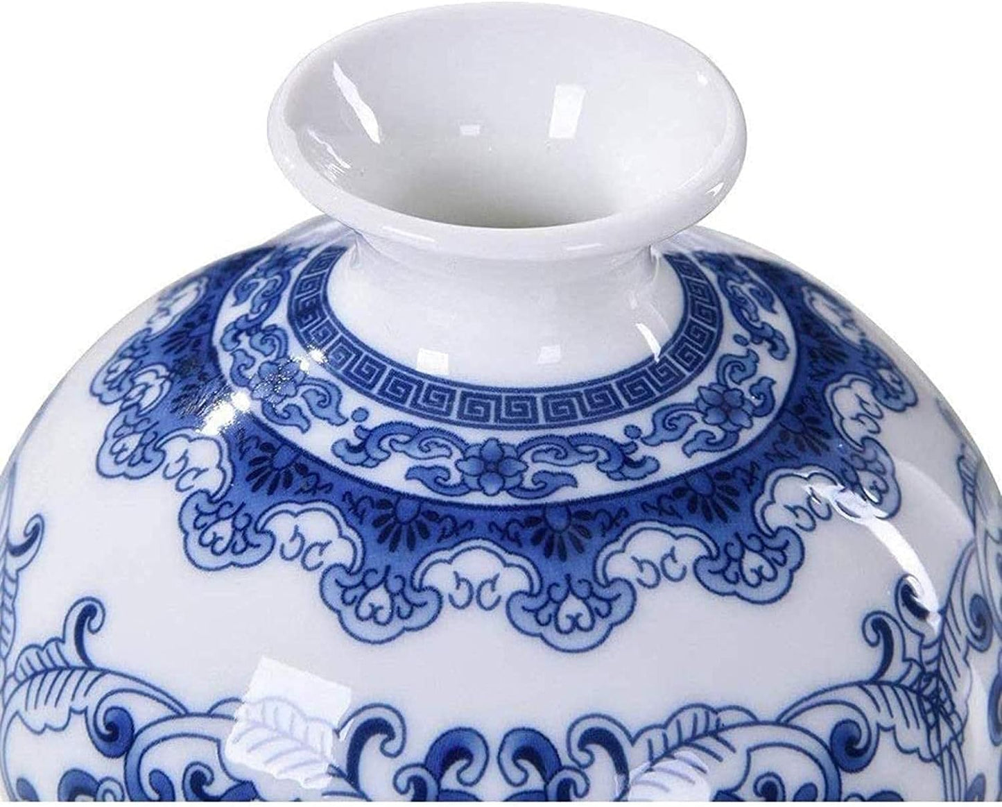 Round Blue and White Small Ceramic Vase with Classic Floral Oriental Design