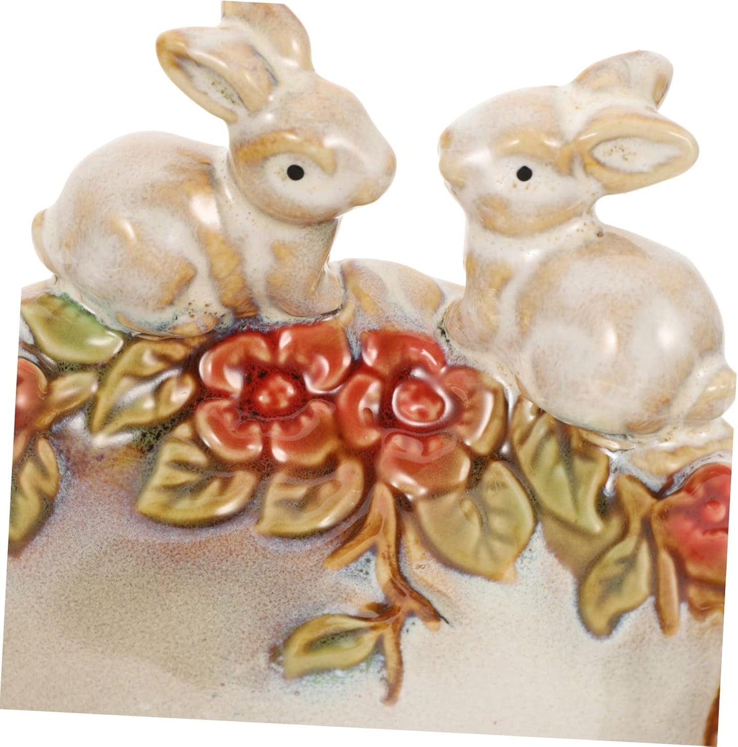 Ceramic Fawn Garden Dish – Handcrafted Decorative Bowl with Rabbit & Floral Design