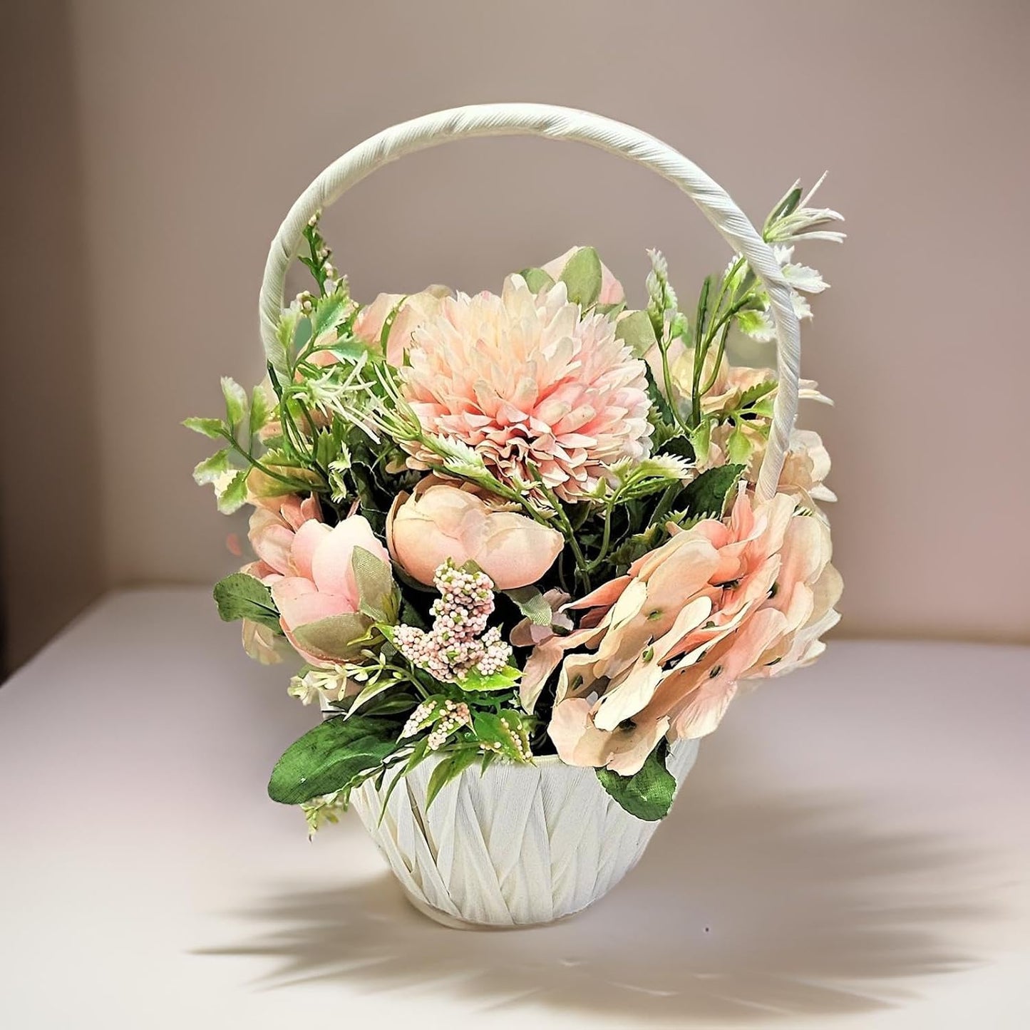 EverBloom Peach Floral Basket Artificial Flowers