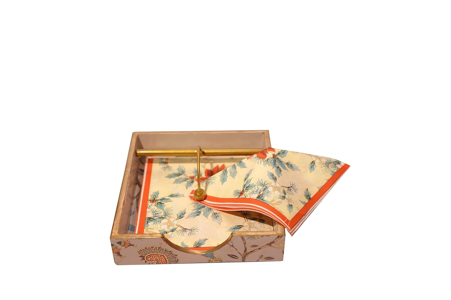 Wooden Napkin Holder Floral || Floral Bird || Beige Color