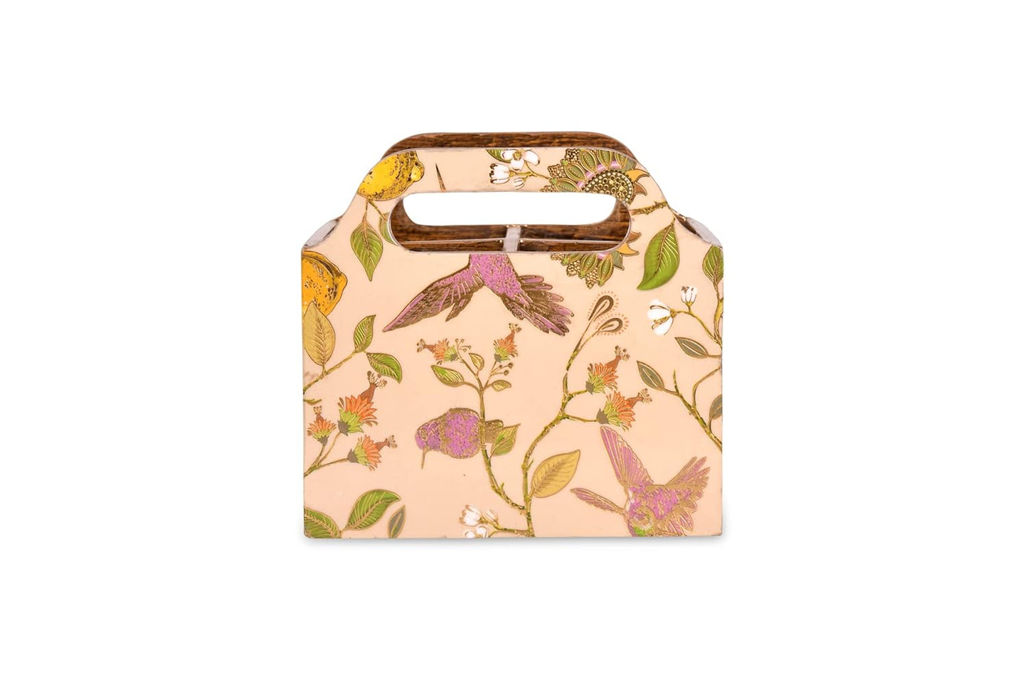 Cutlery Holder Wooden Floral Multi Colour with 4 Partitions