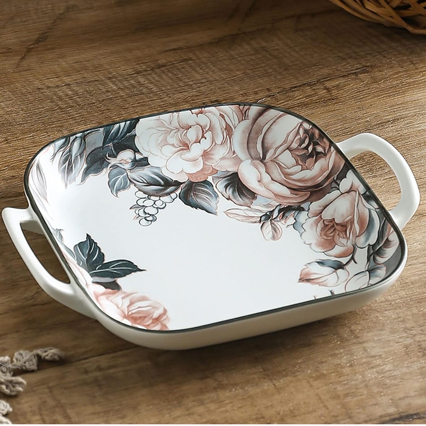 Charming Rose & Leaf Serveware - Square Platter | Set of 2