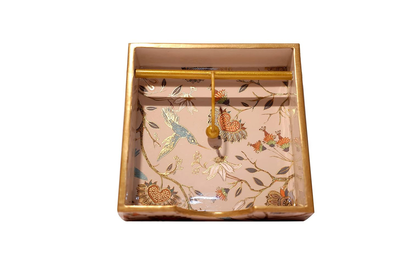 Wooden Napkin Holder Floral || Floral Bird || Beige Color