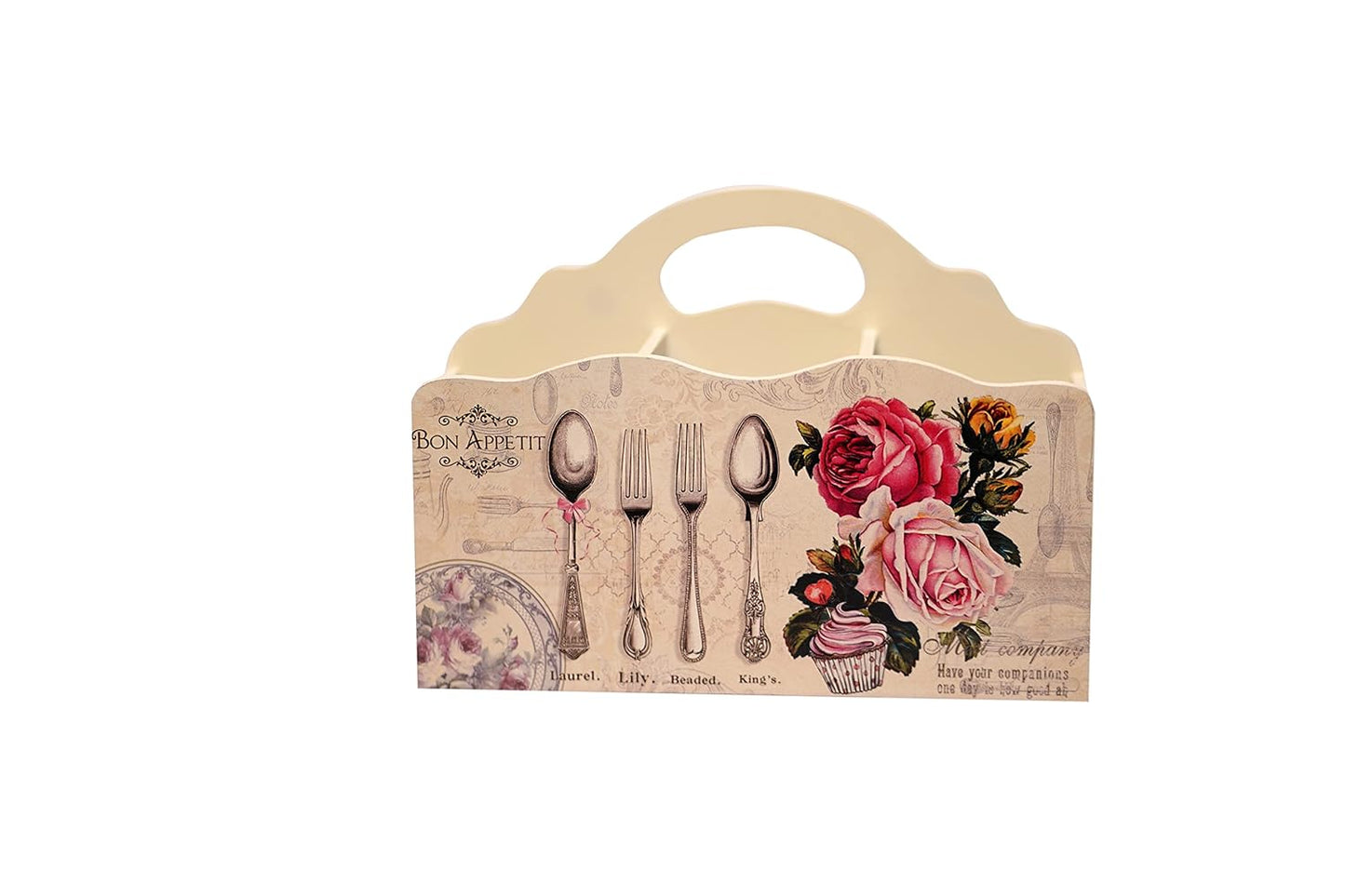 Elegant Cutlery Holder Yellow Wooden Floral || 3 Partitions