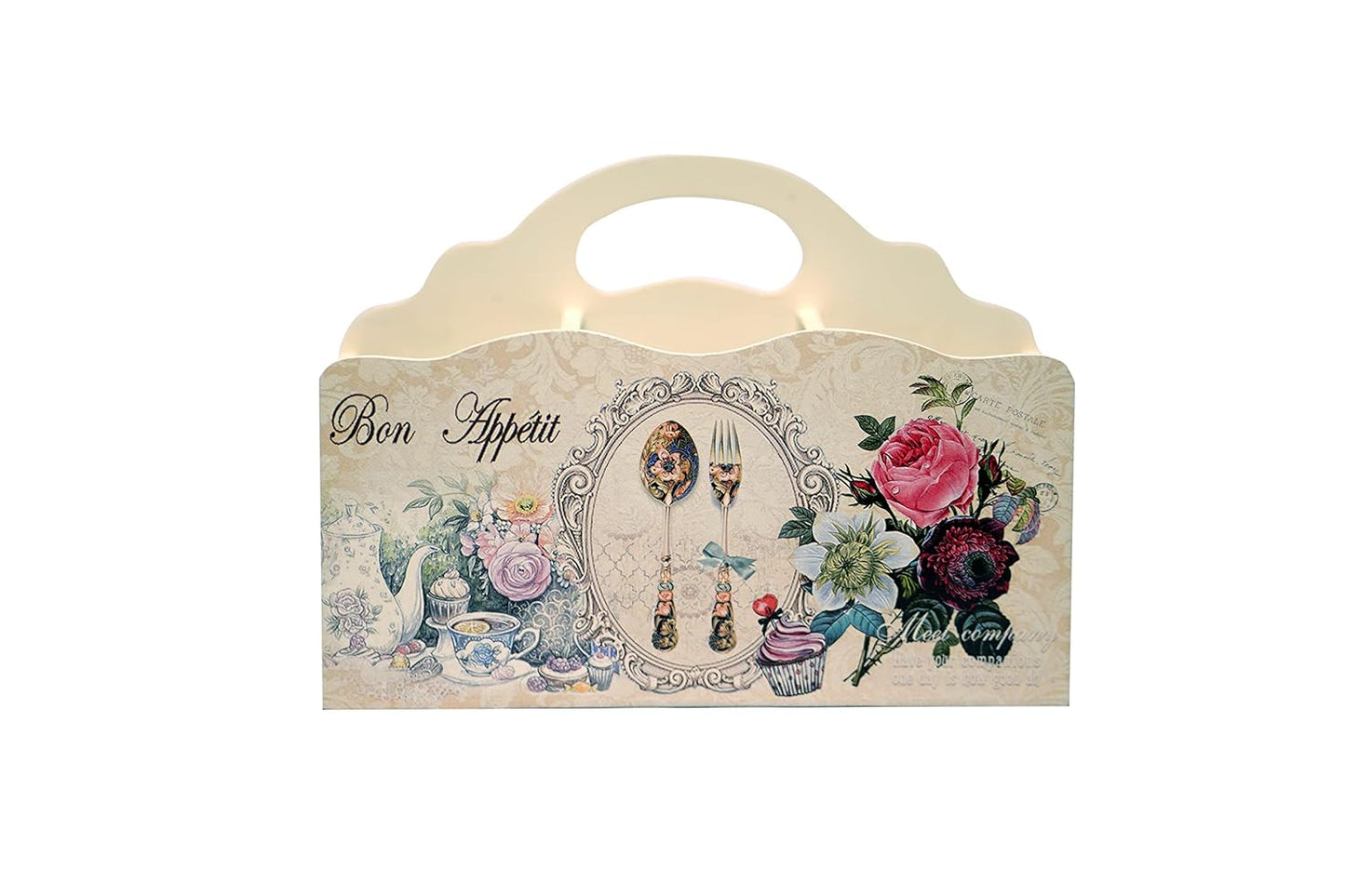Cutlery Holder White Wooden Floral || 3 Partitions