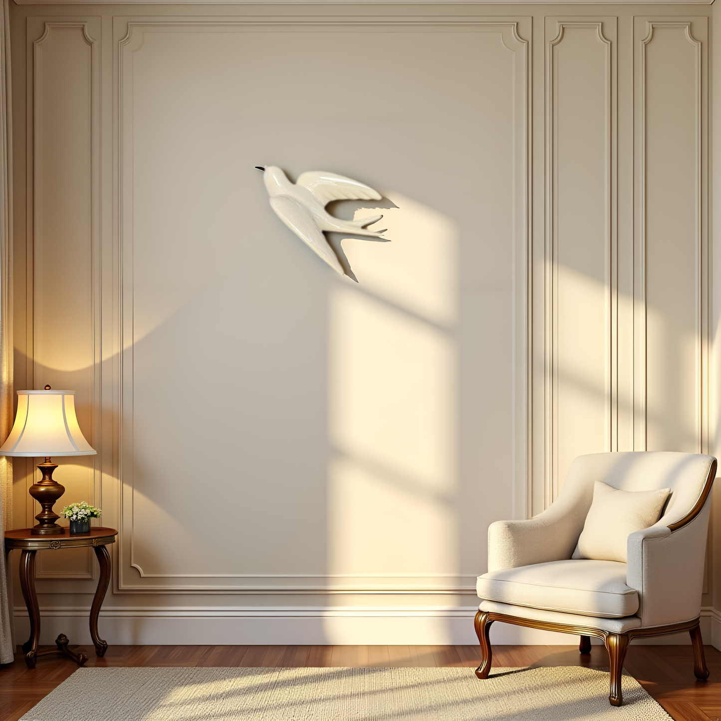 Elegant White Bird Wall Décor towards Left Direction - Single piece