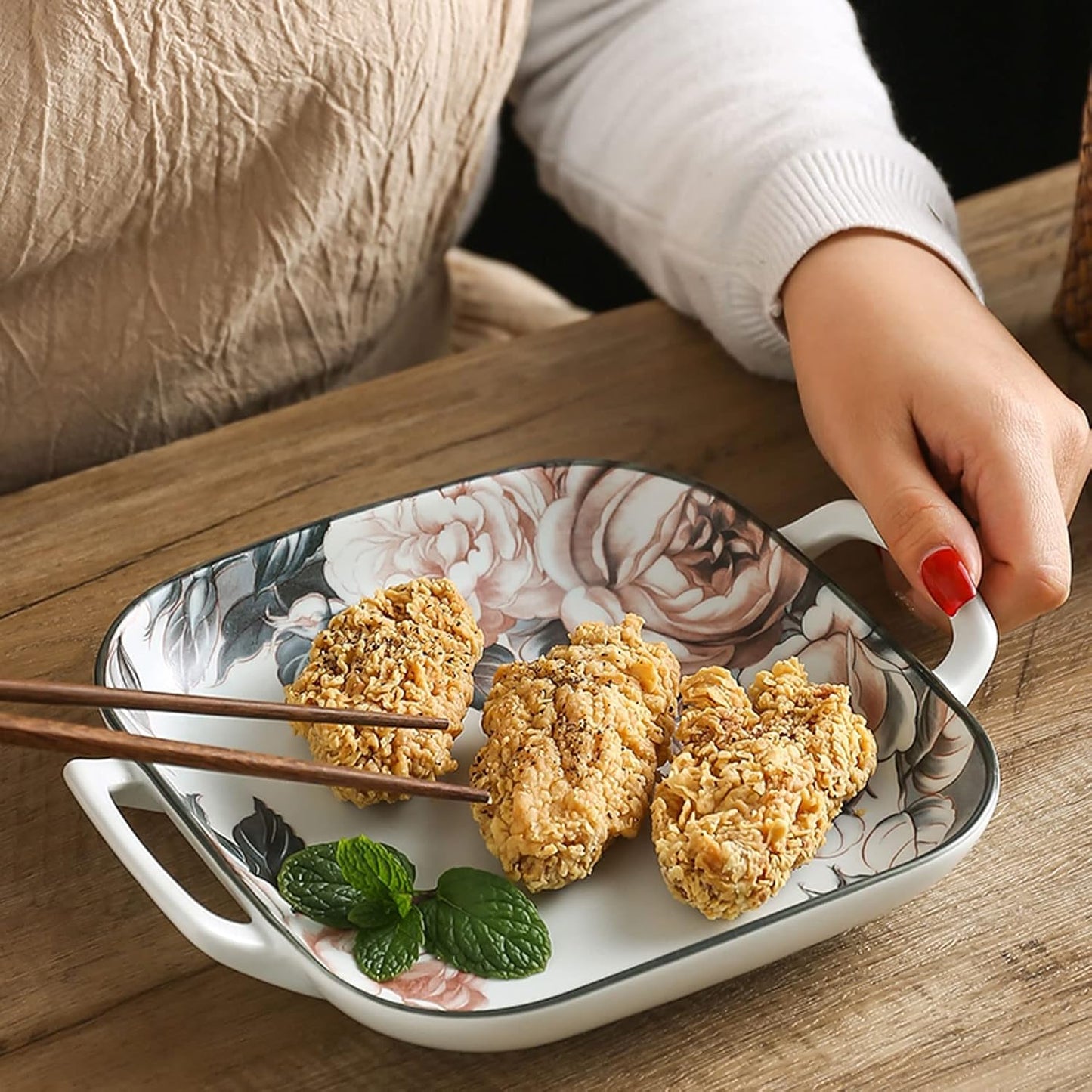 Charming Rose & Leaf Serveware - Square Platter | Set of 2
