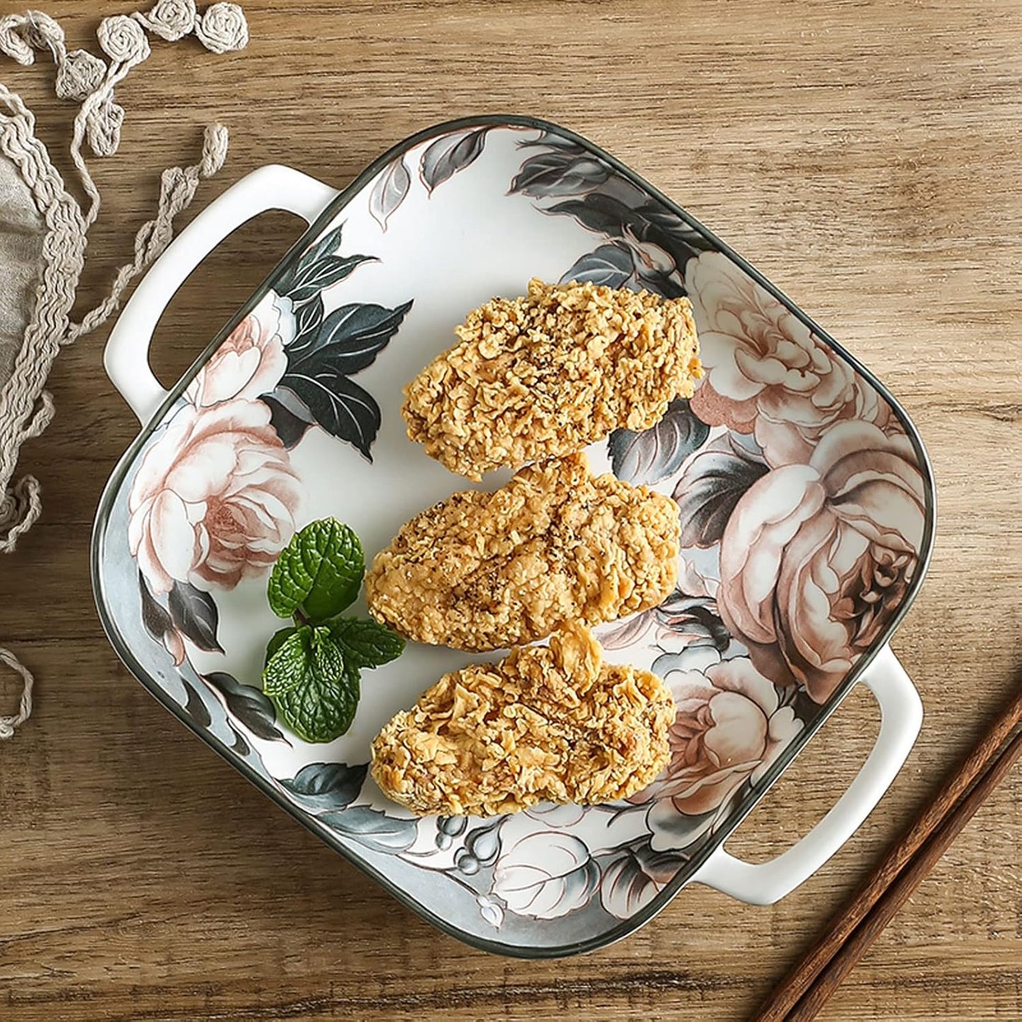 Charming Rose & Leaf Serveware - Square Platter | Set of 2