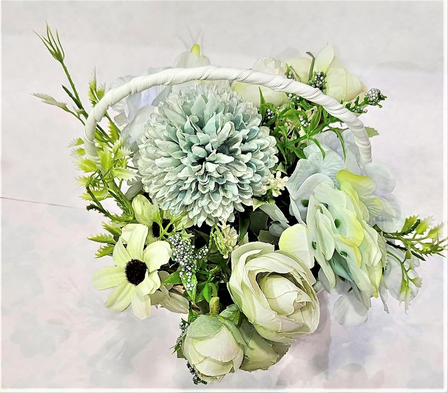EverBloom Mint Floral Basket Artificial Flowers