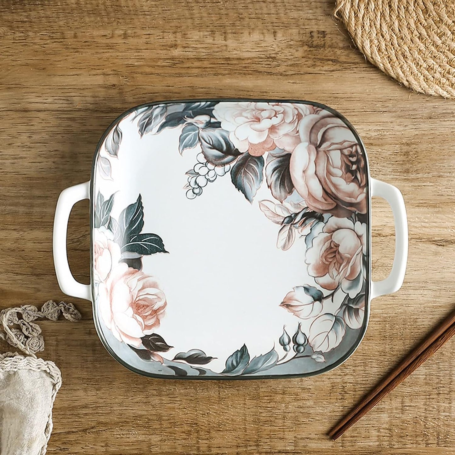 Charming Rose & Leaf Serveware - Square Platter | Set of 2