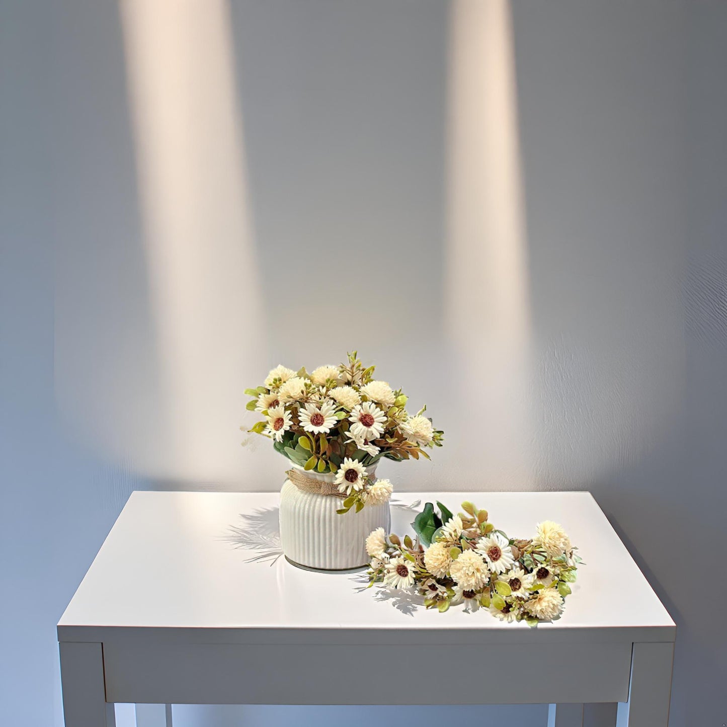 Daisy Bloom White Artificial Flower Bunch (Set of 2)