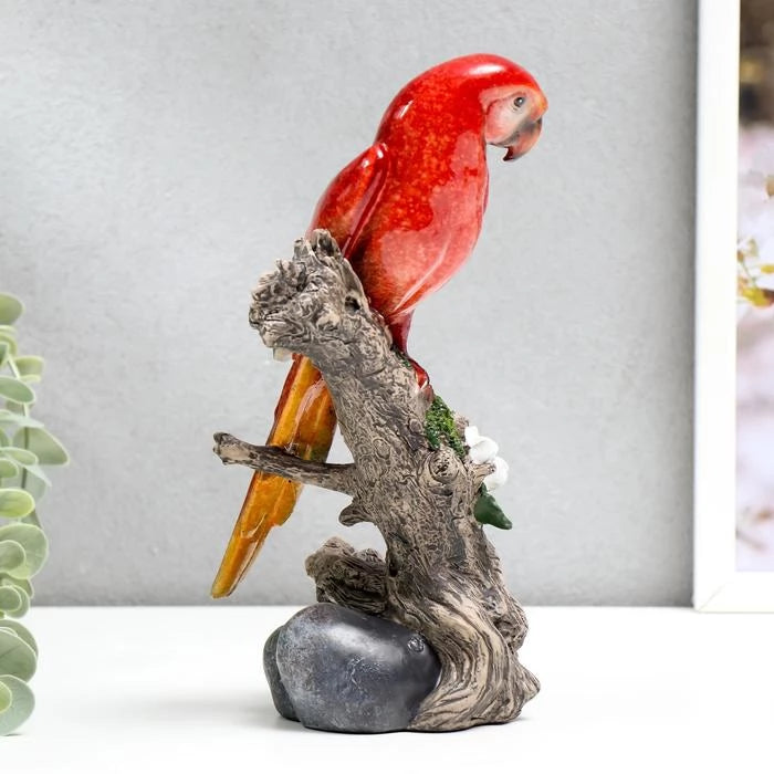 Elegant Parrot Figurine on Branch – Tabletop Accent (Medium)