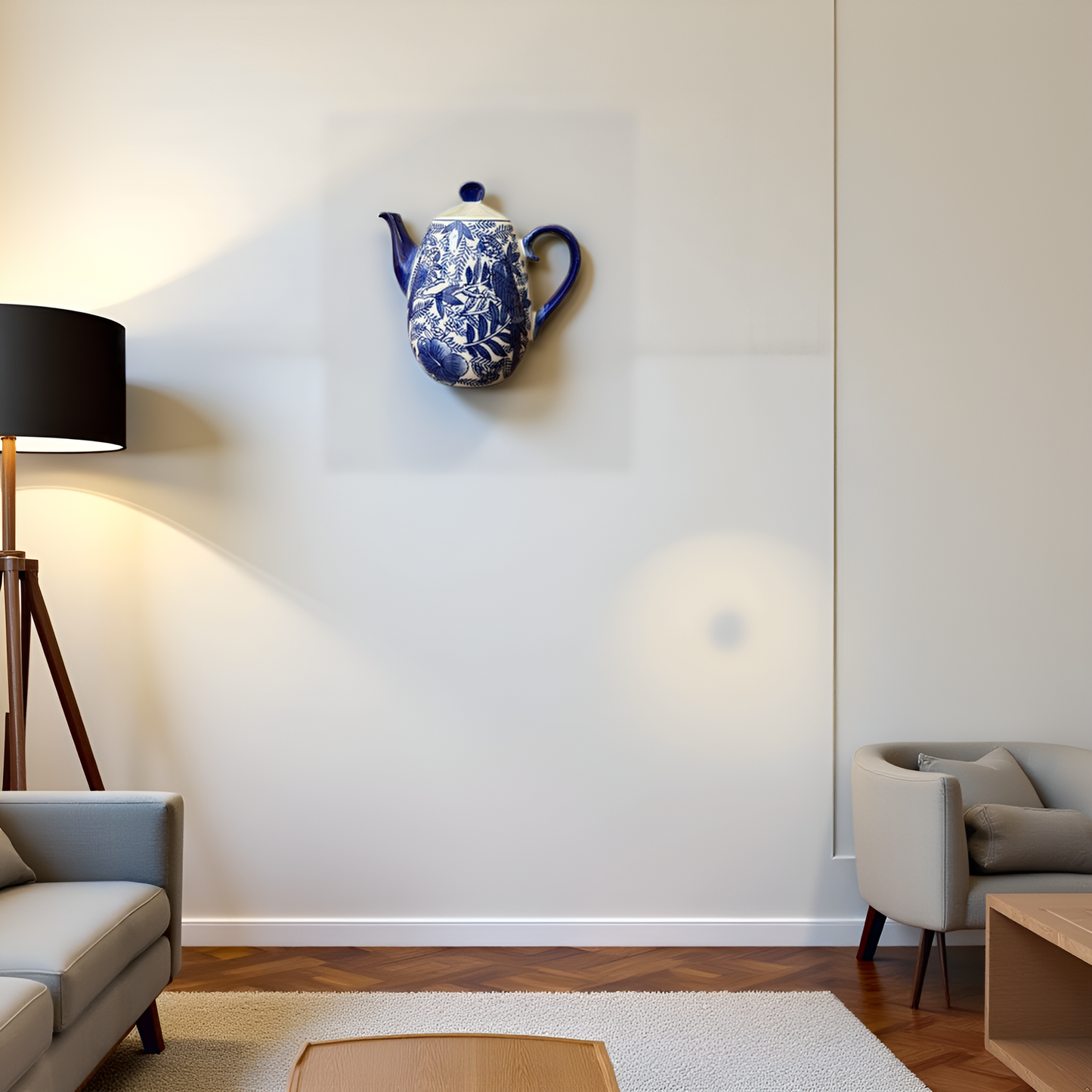 Elegant Blue & White Wall Kettle Style Vase Deco - Blue Pottery Collection