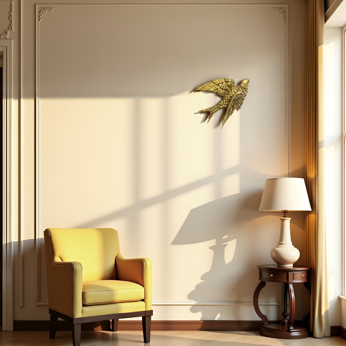 Elegant Golden Bird Wall Décor towards Right Direction - Single piece