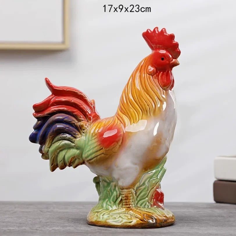 Ceramic Rooster & Hen Figurine - Set of 2 pieces (Big)