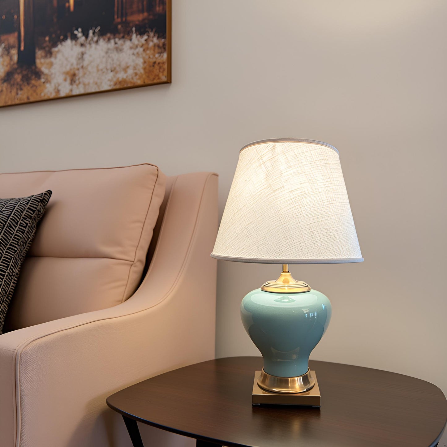 Luxury Jade Green Ceramic Lamp with Brass Base – Contemporary Table Lighting