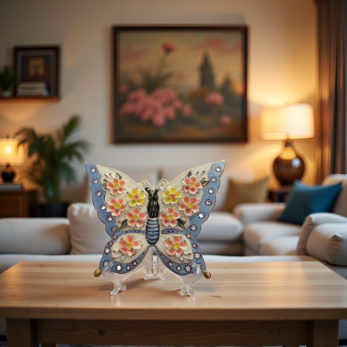 Ceramic Butterfly Showpiece with Floral Design – Elegant Home Décor Accent