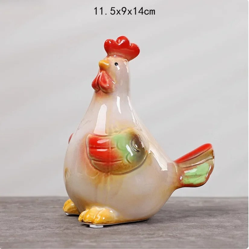 Ceramic Rooster Family Statues 3pcs Easter Chicken Decor