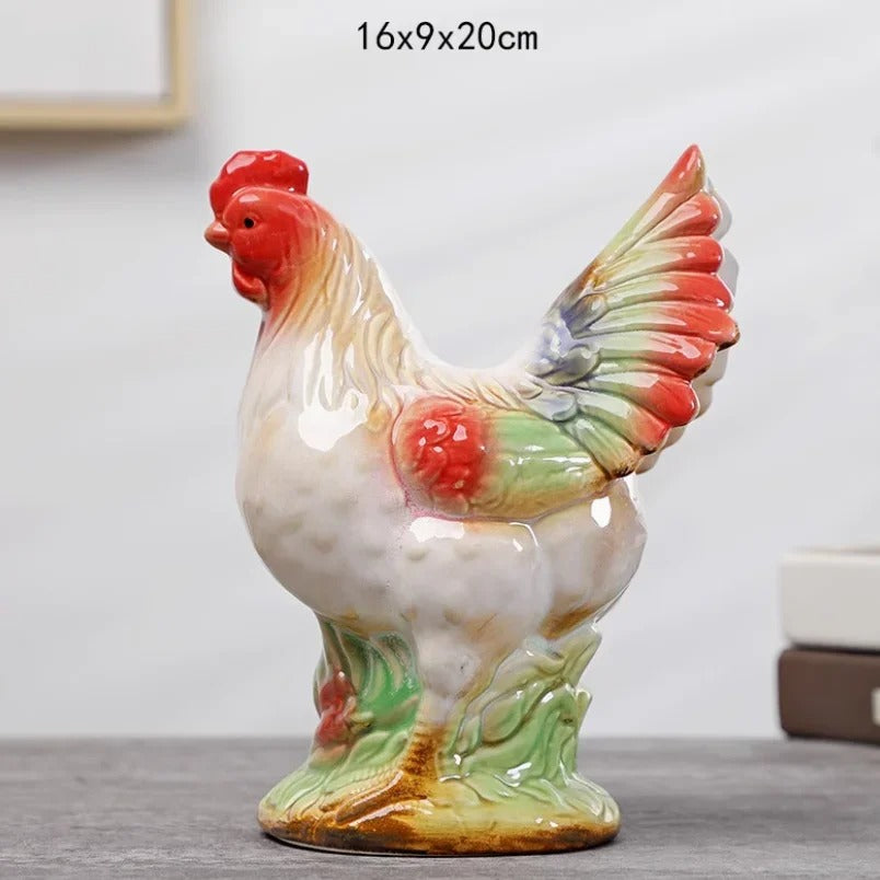 Ceramic Rooster & Hen Figurine - Set of 2 pieces (Big)