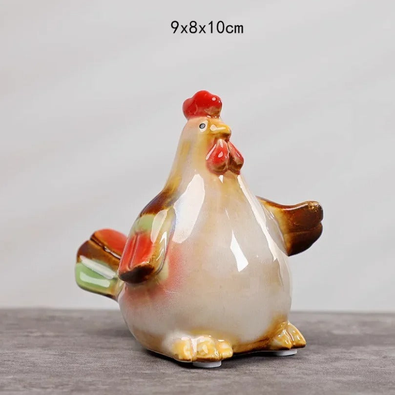 Ceramic Rooster Family Statues 3pcs Easter Chicken Decor