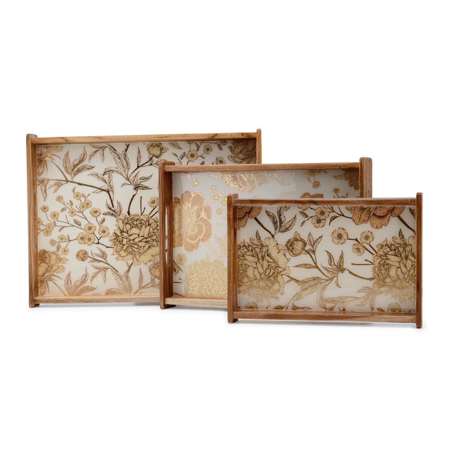 Luxury Wooden Serving Tray with Gold Floral Design (Small)