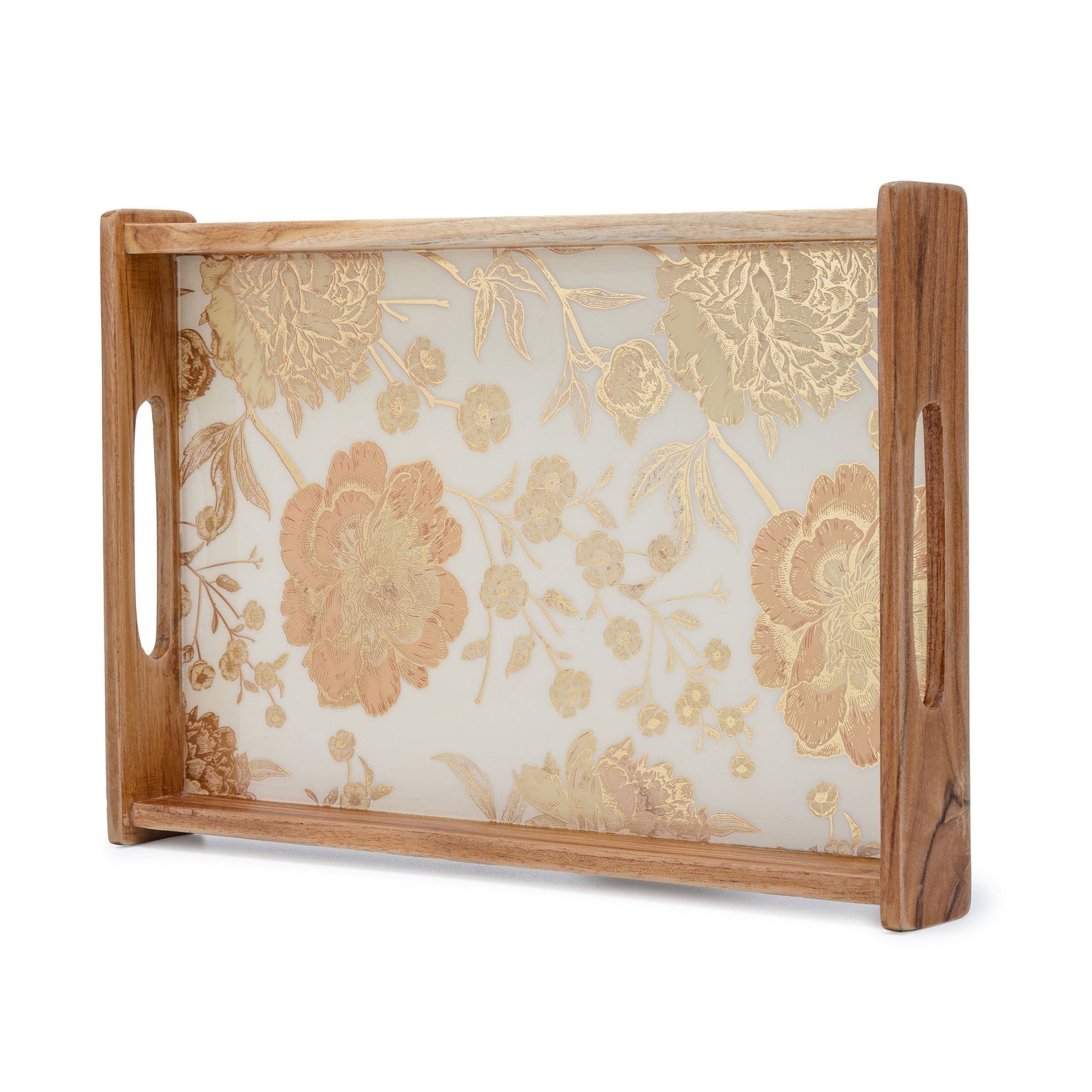 Luxury Wooden Serving Tray with Gold Floral Design (Small)
