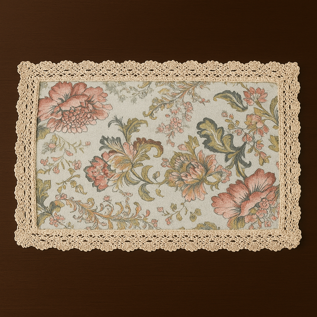 Floral Fabric Table Mat with Beige Lace