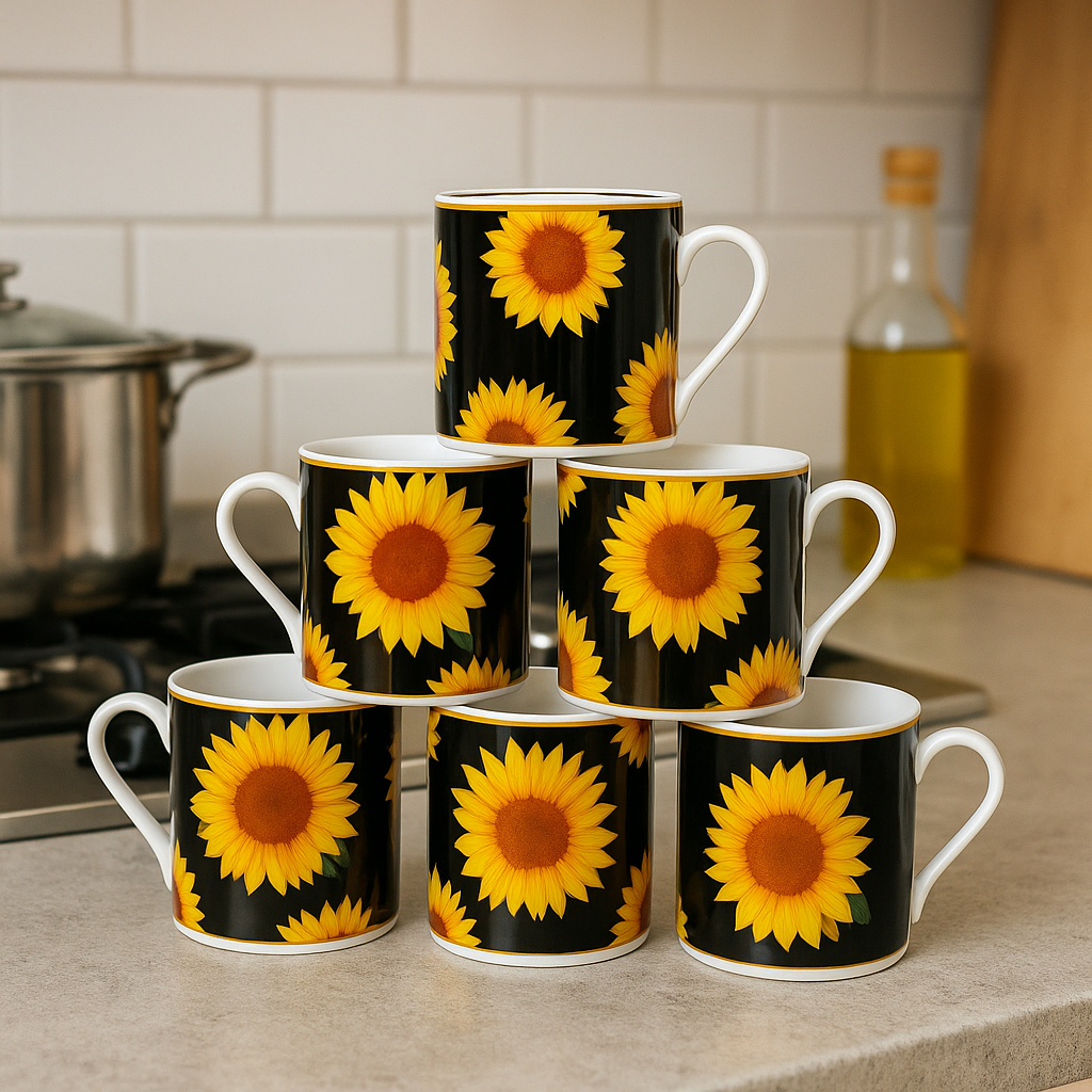 Sunflower Delight Ceramic Mugs – Set of 6
