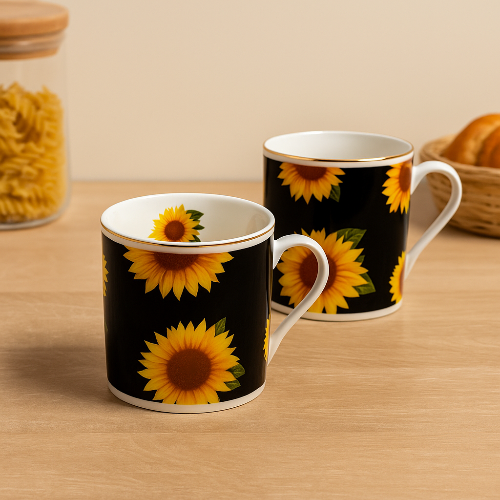 Sunflower Delight Ceramic Mugs – Set of 6