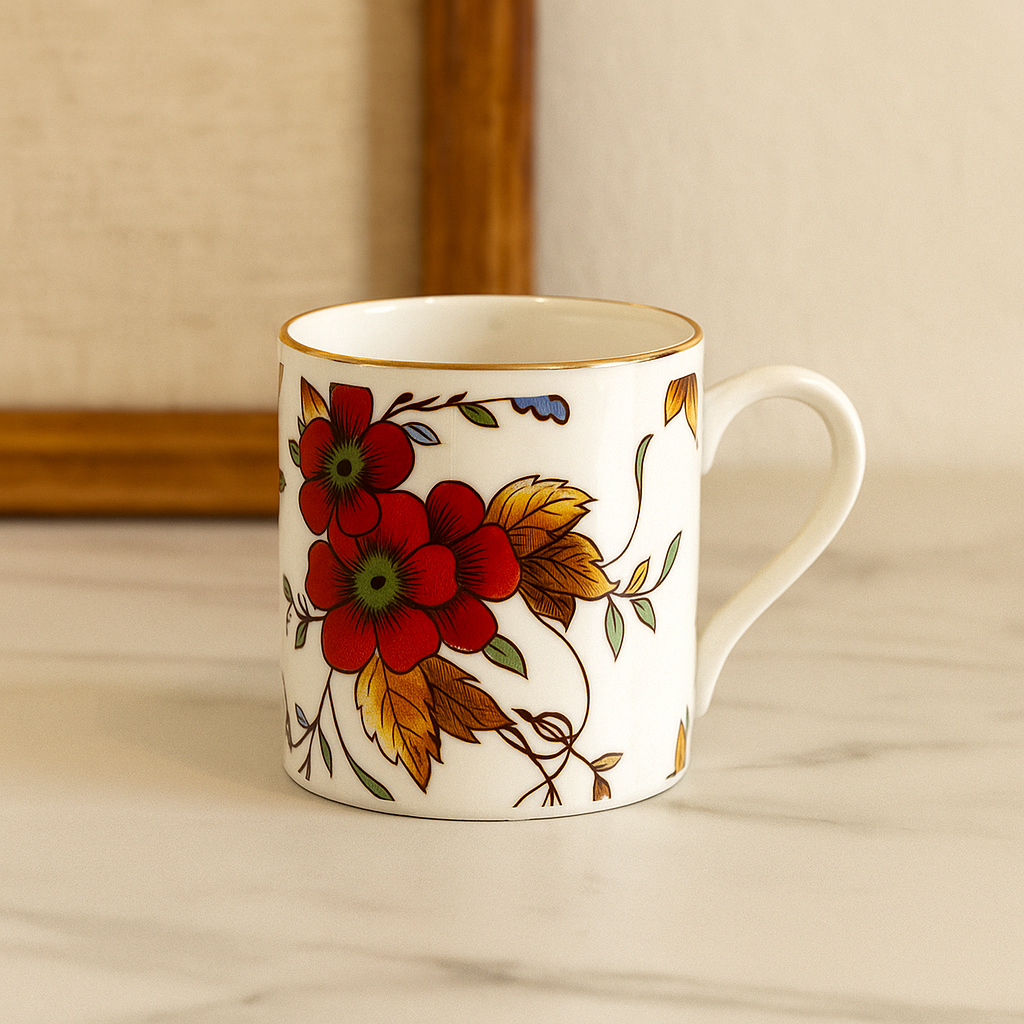 Red Floral Tea Cups – Set of 6 (Multicolor)