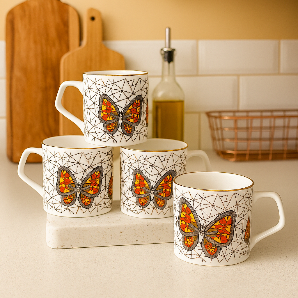 Butterfly Mosaic Ceramic Mug Set – Set of 6