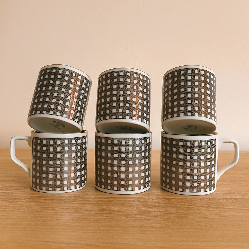 Modern Geometric Ceramic Mug Set – Black & White (Set of 6)