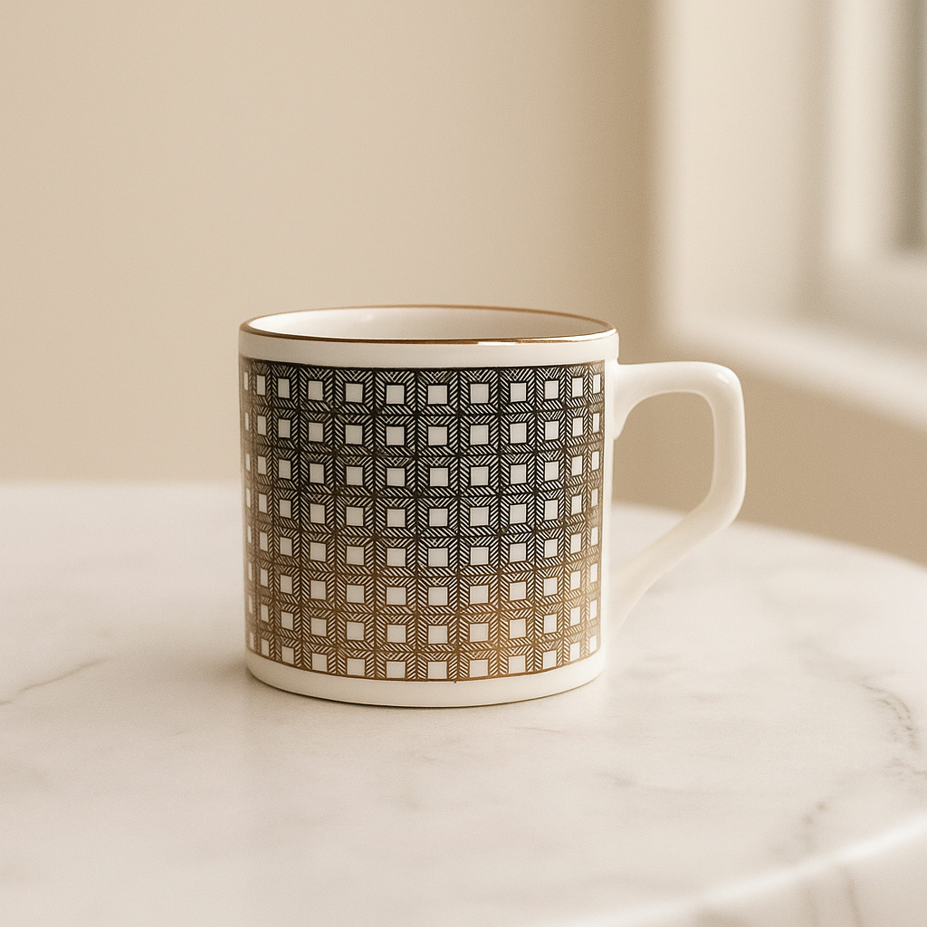 Modern Geometric Ceramic Mug Set – Black & White (Set of 6)
