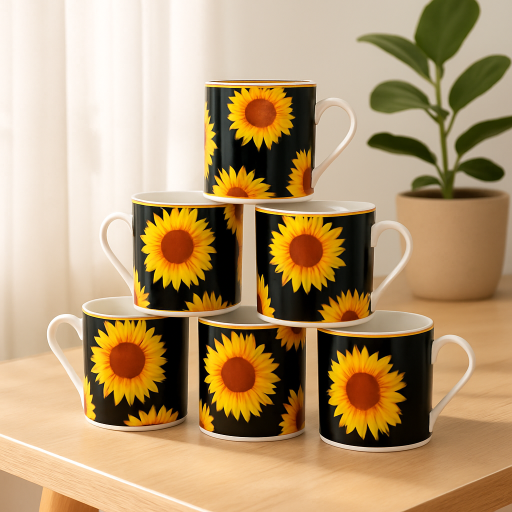 Sunflower Delight Ceramic Mugs – Set of 6