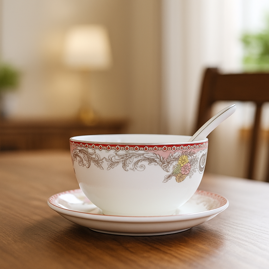 Empress Rose – Soup Bowl Set with Saucers & Spoons (Set of 6)