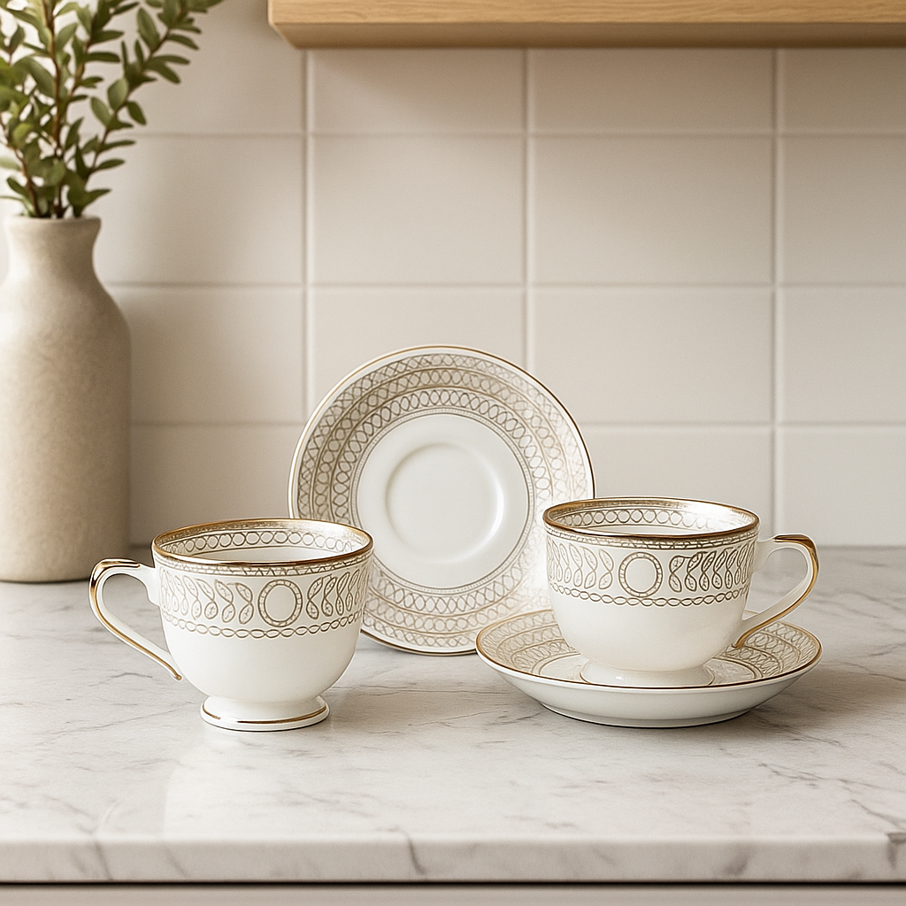 Luna Cirque – Elegant Tea Cups with Saucers (Set of 6)