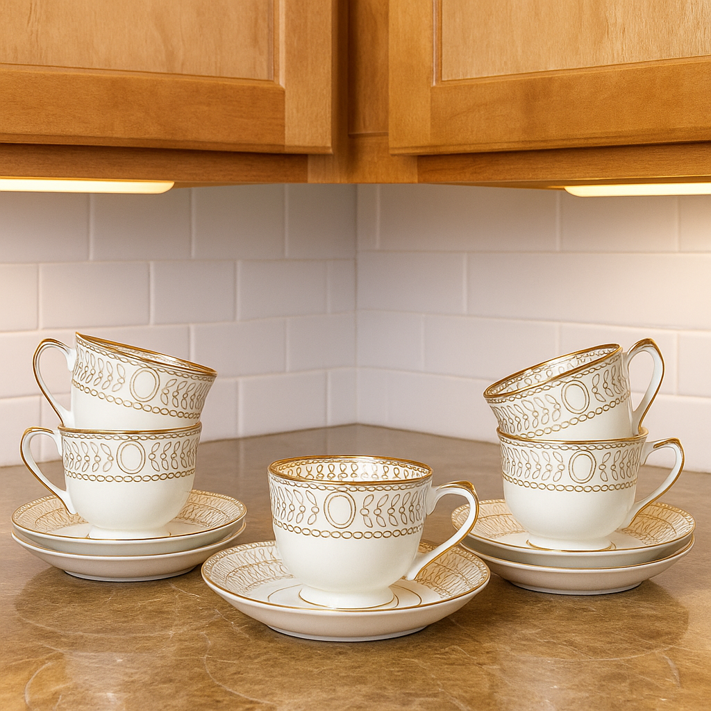 Luna Cirque – Elegant Tea Cups with Saucers (Set of 6)