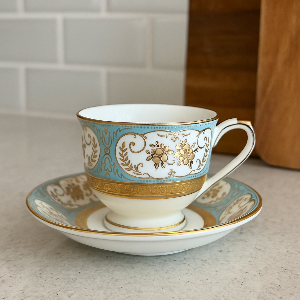 Imperial Gold Bloom Tea Set – Set of 6 Cups with Saucers (Vintage Classic)