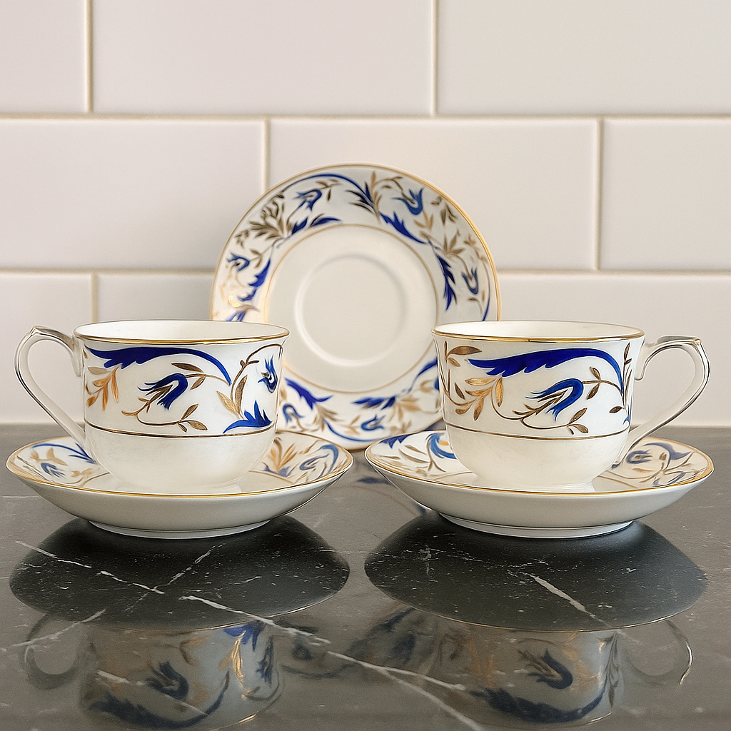 Royal Blue Elegance Tea Cup & Saucer Set – Set of 6