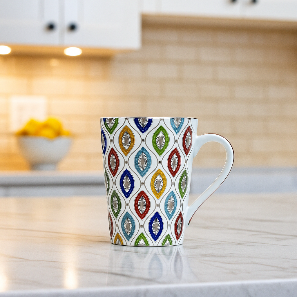 Vibrant Diamond Pattern Ceramic Mug Set – Set of 2 (Multicolor)