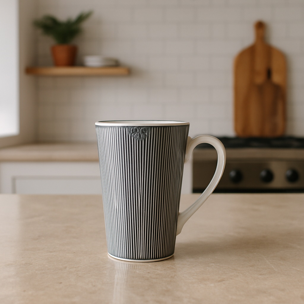 Monochrome Pinstripe Porcelain Mugs – Set of 2 (Modern Minimalist)