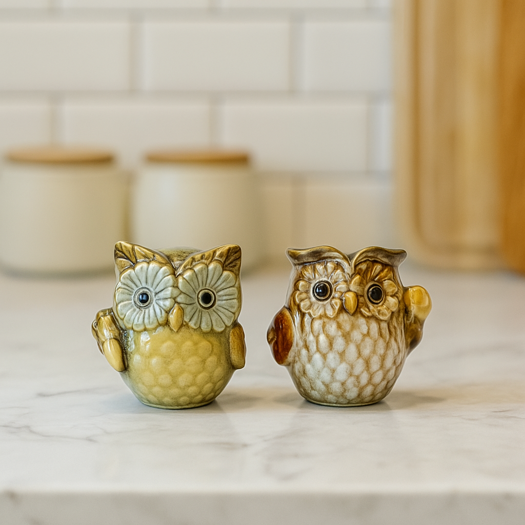 Ceramic Owl Figurines - Style Miniatures- Set of 4