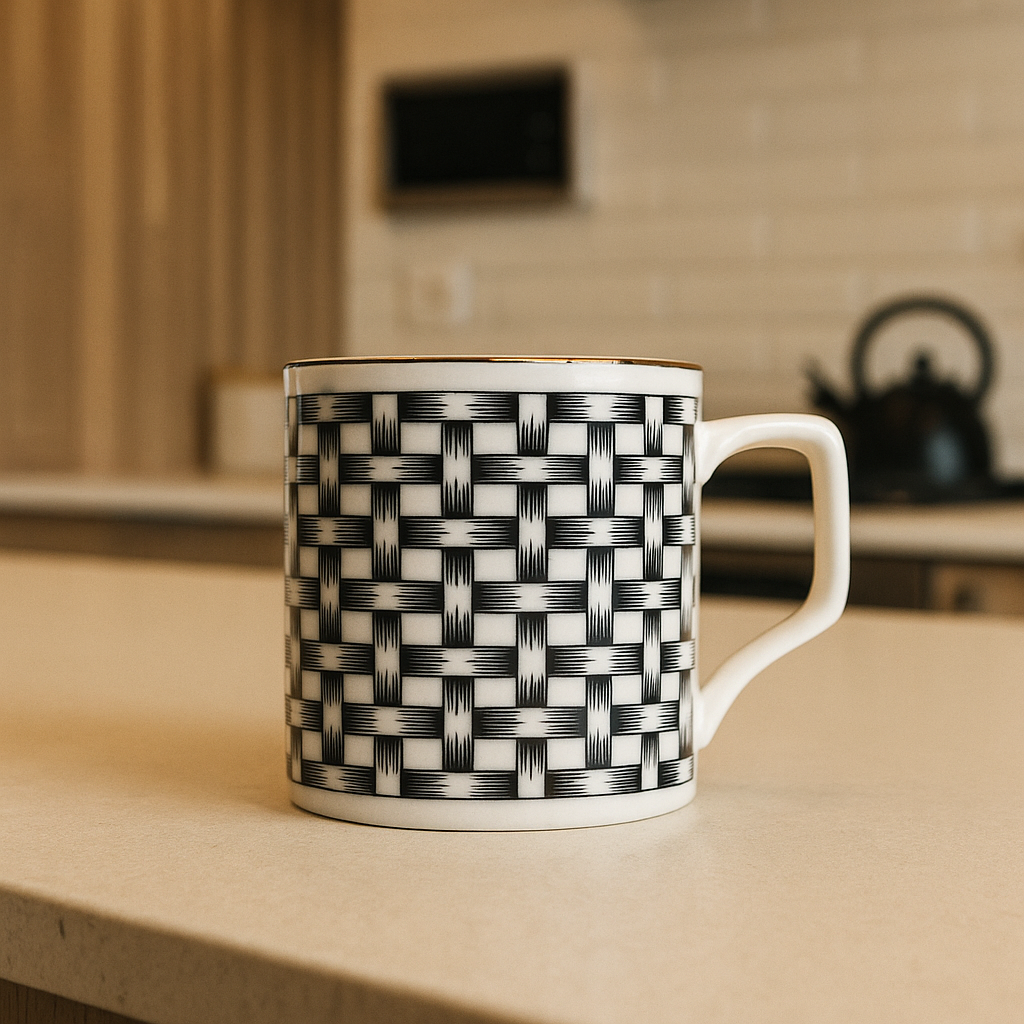 Textured Weave Pattern Ceramic Mug Set – Set of 6 (Monochrome)