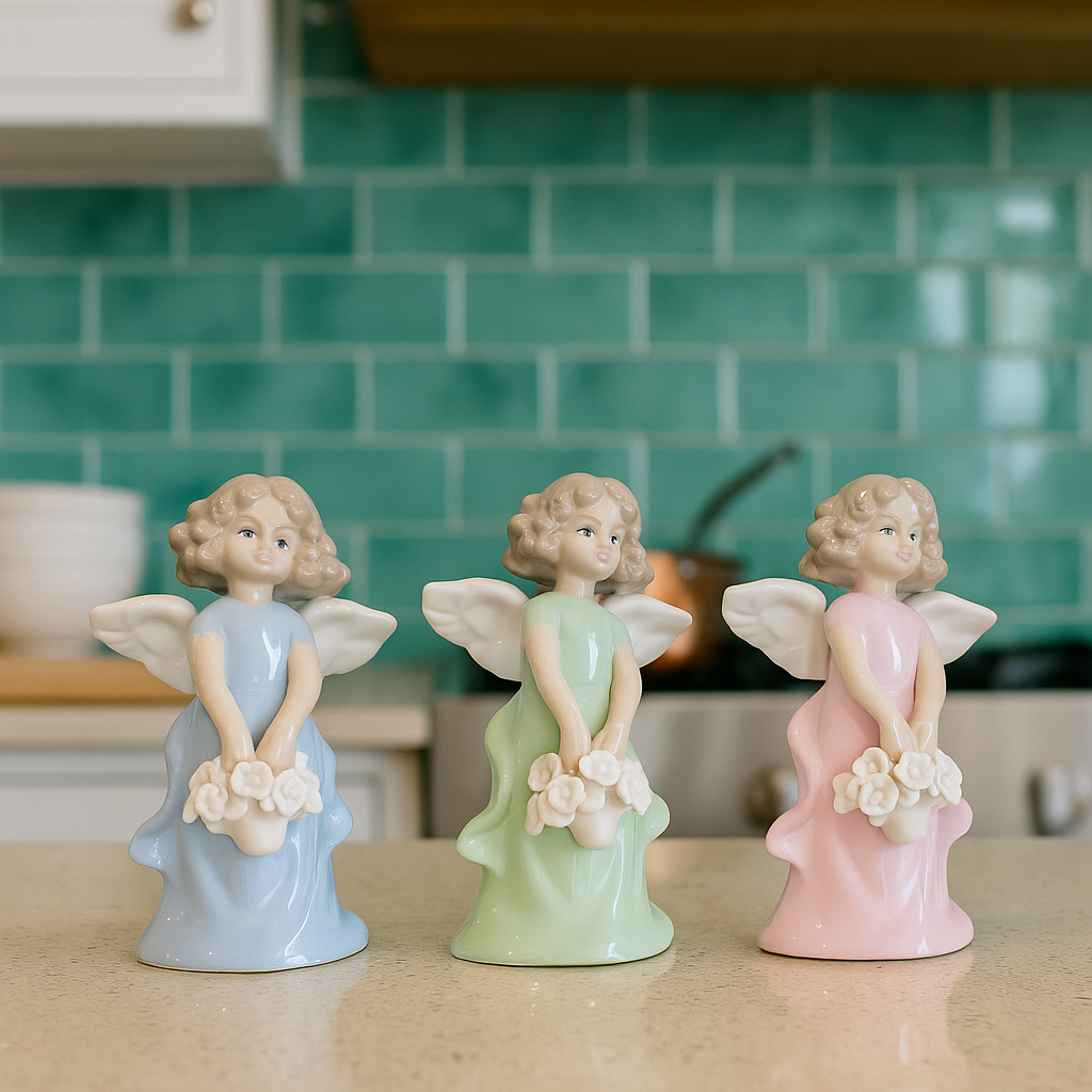 Porcelain Angel Figurine in Blue – Holding Flower Basket