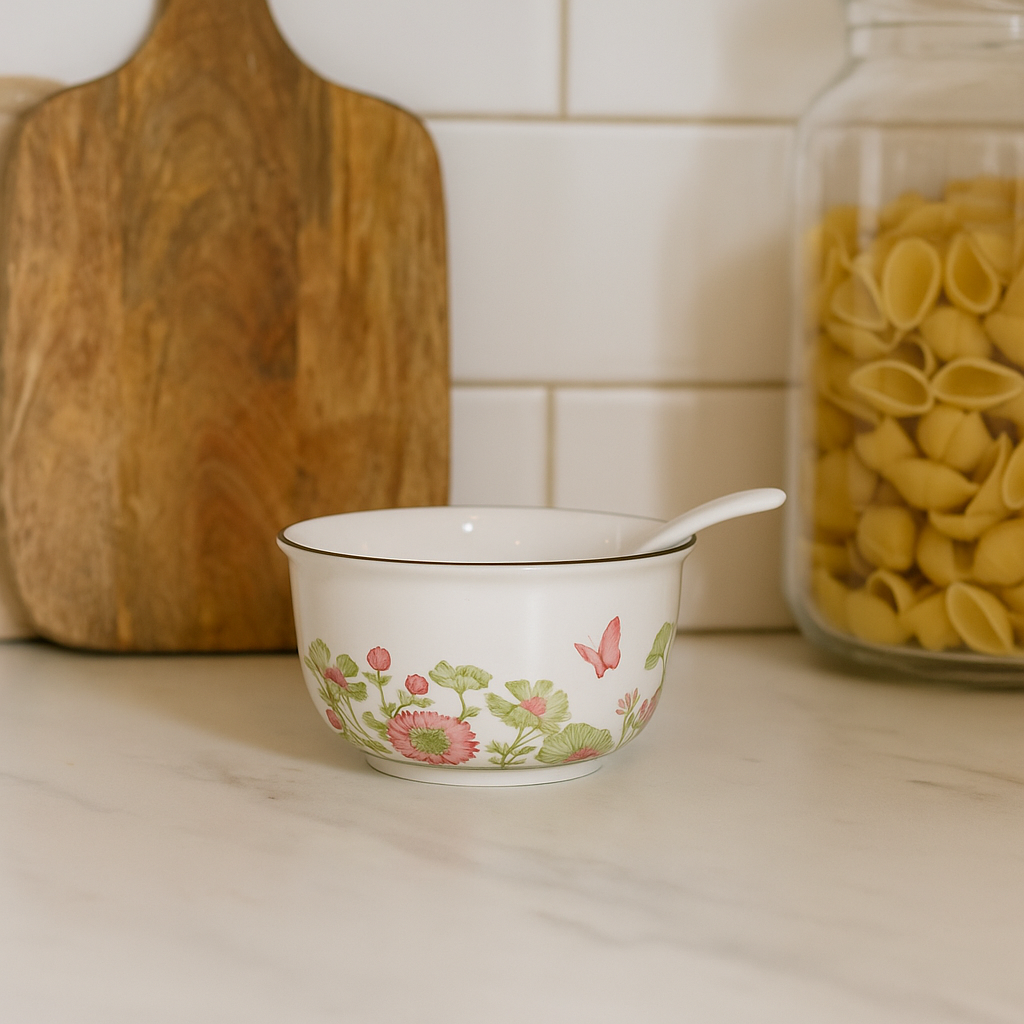 Spring Meadow – Floral Soup Bowl Set with Spoons (Set of 6)