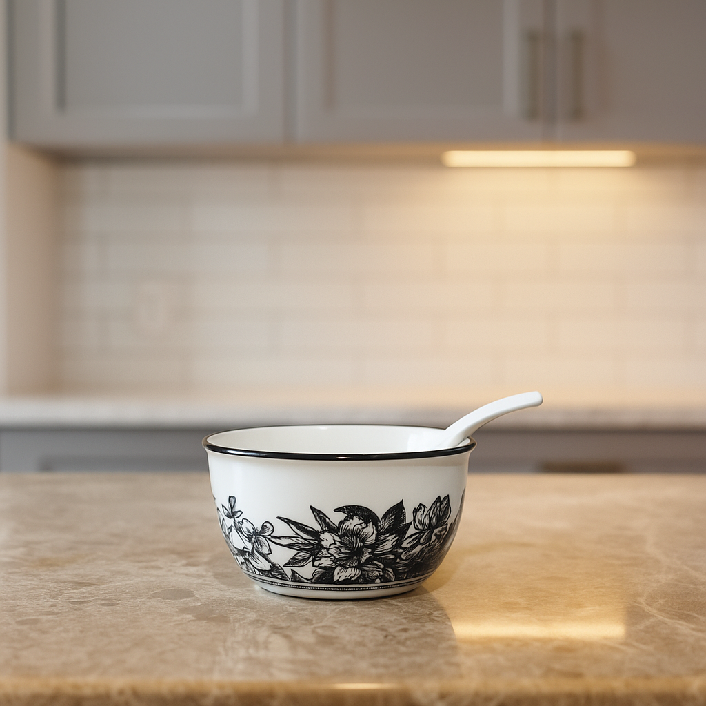 Noir Garden – Classic Soup Bowl Set with Spoons (Set of 6)